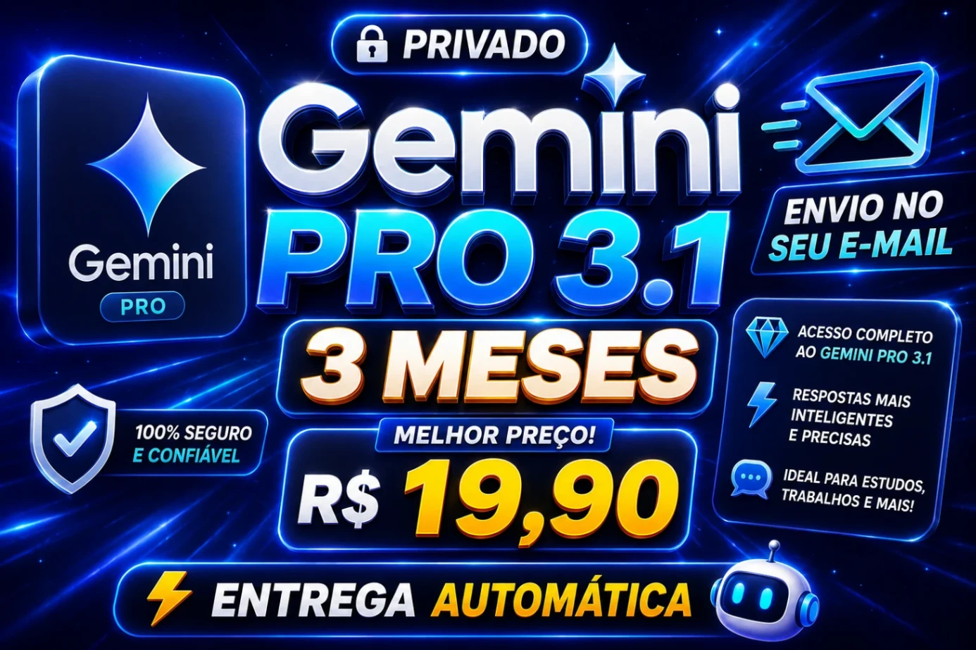 Gemini Pro 3.1 Privado 3 Meses (Envio no seu E-mail) - ENTREGA AUTOMATICA