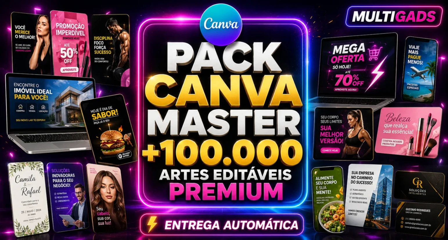 PACK CANVA MASTER +100.000 ARTES EDITÁVEIS PREMIUM - ENTREGA AUTOMÁTICA