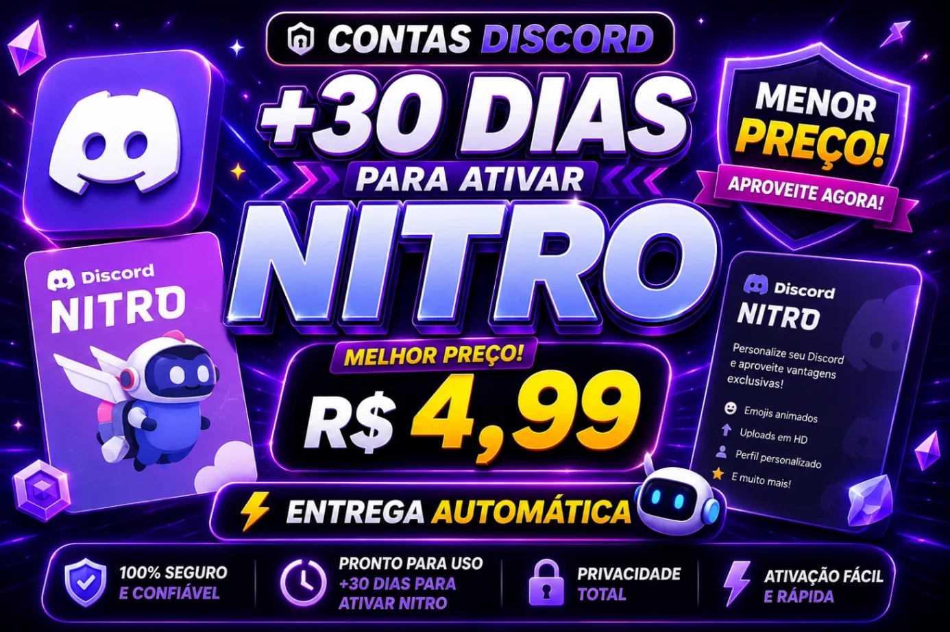 CONTAS DISCORD +30 DIAS PARA ATIVAR NITRO (MENOR PREÇO) - ENTREGA AUTOMÁTICA